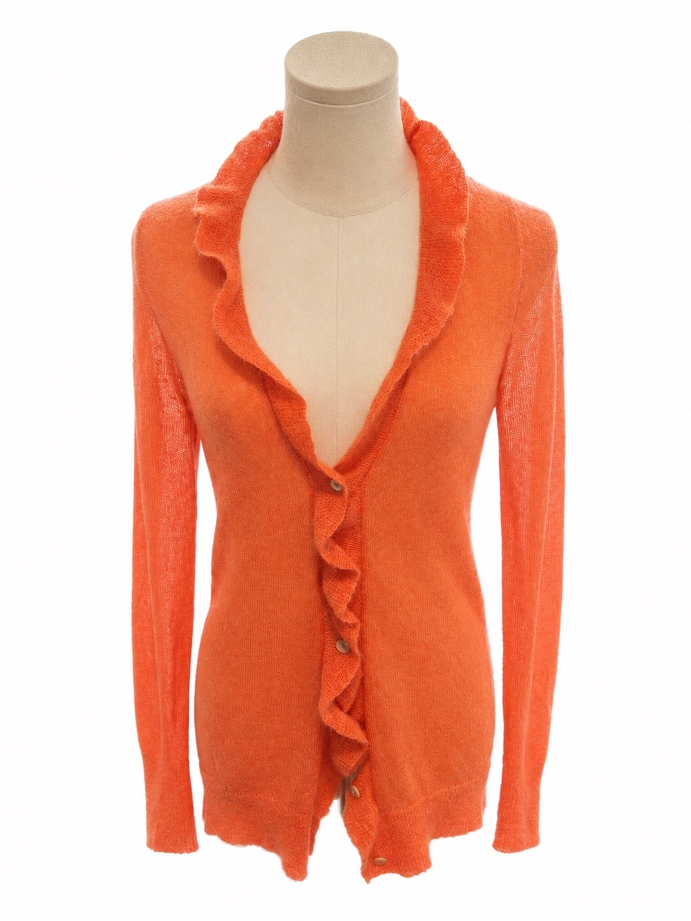 J.Crew Ruffle Front Mohair Blend Cardigan Sweater Coral Orange No Size Tag